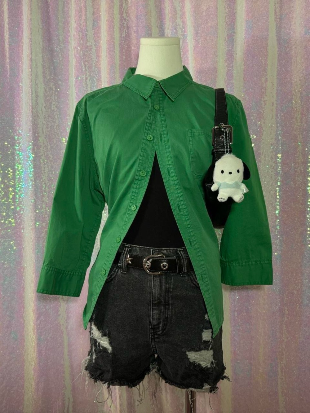 The Territory Ahead Bright Green 3/4 Sleeve Button-Up Dress Shirt ★彡